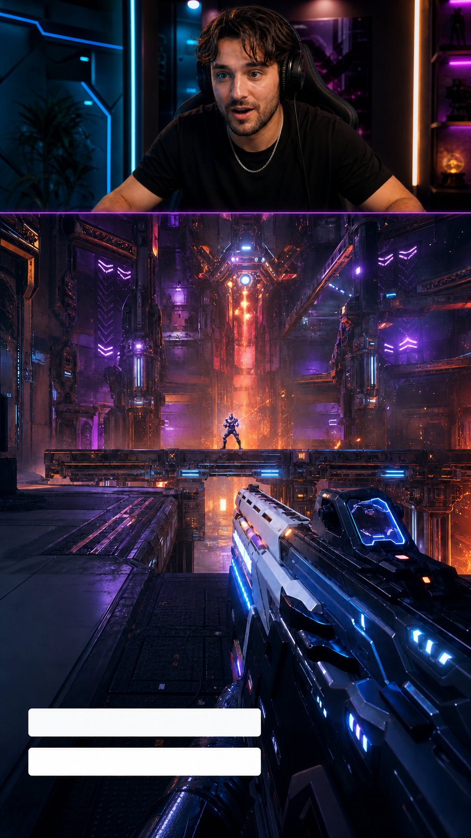 Vertical sci-fi gameplay short with the creator and captions